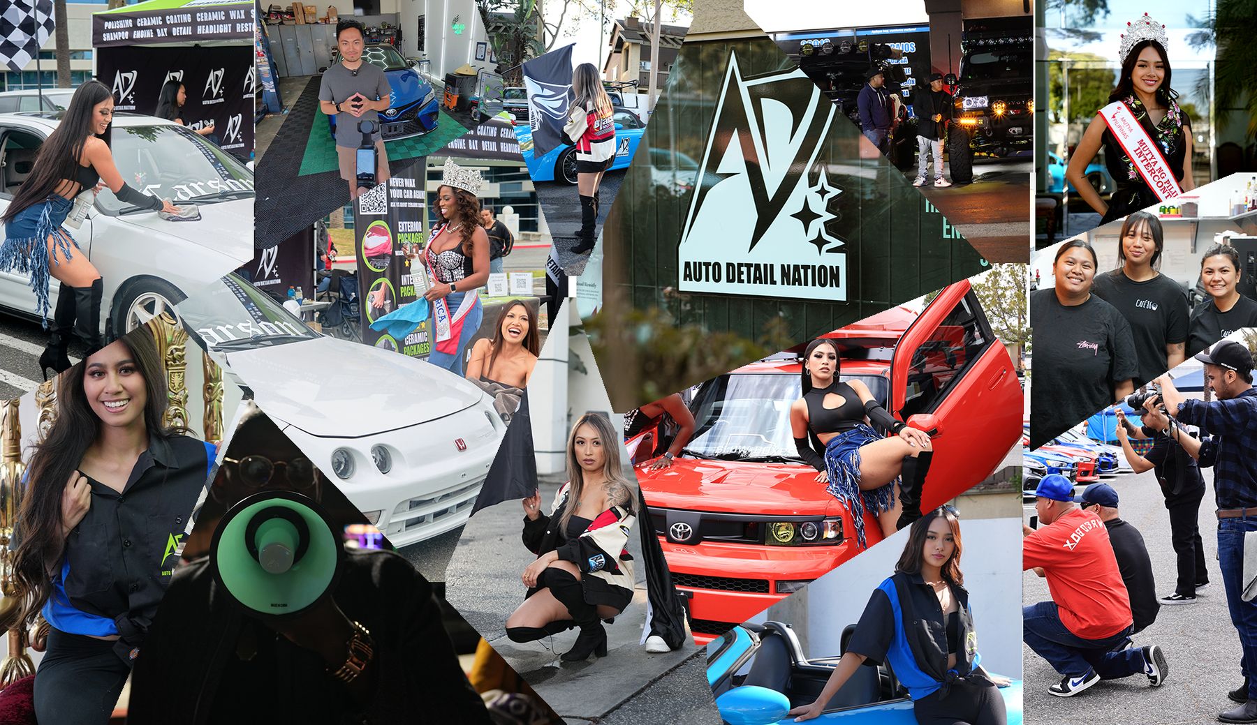 Collage of Auto Detail Nation volunteers, models and community members at car events