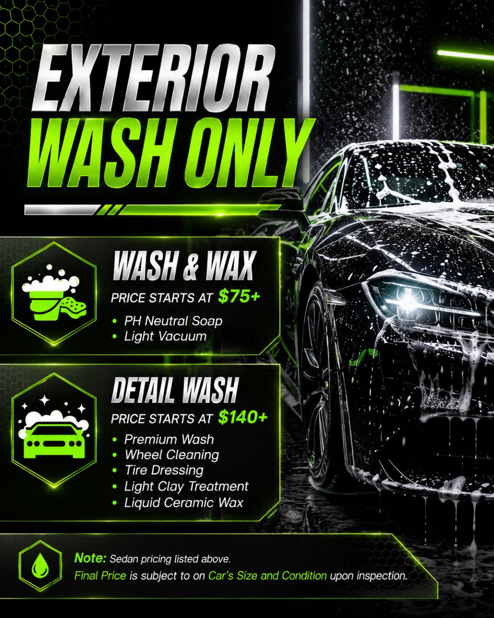 Exterior wash only: wash and wax, detail wash